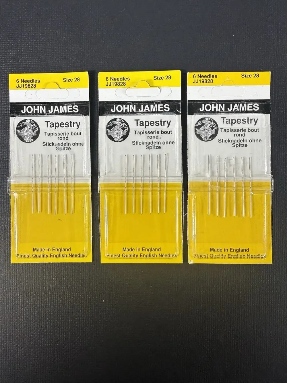 3 Packs John James Tapestry Cross Stitch Needles Sizes 28 NOS